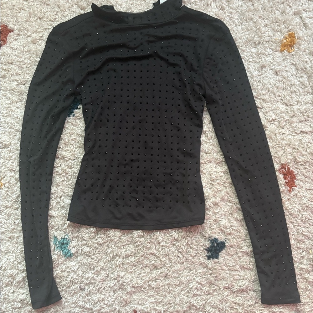 Black Studded Long-Sleeve Women's Top